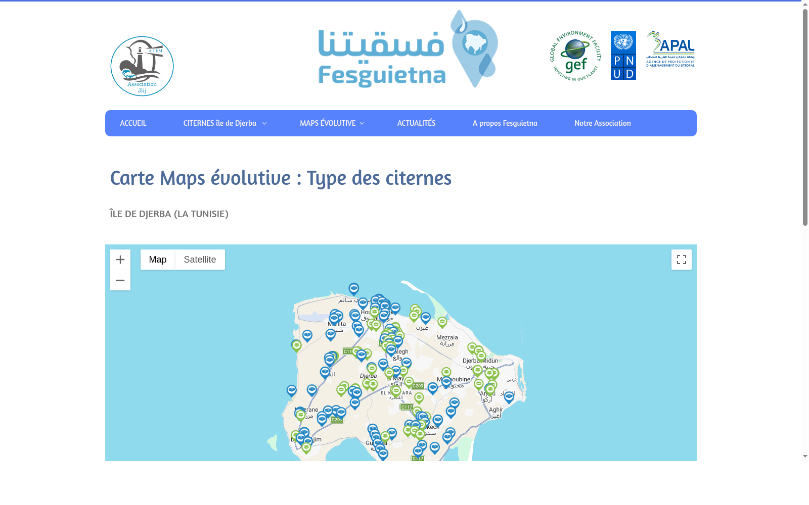 Carte interactive Maps évolutive des citernes de Djerba, vue par type