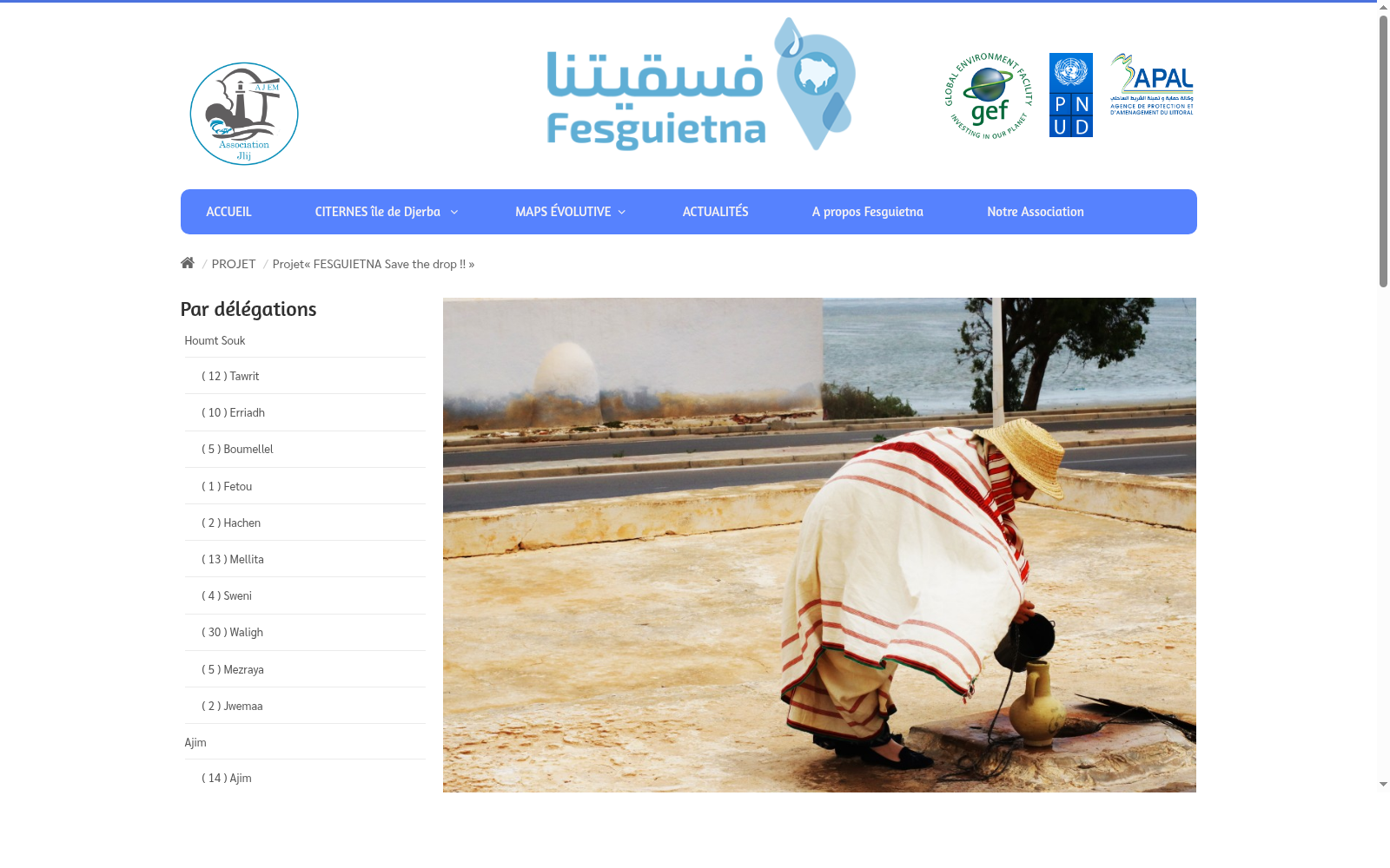 Page projet « Fesguietna Save the drop » avec la navigation par délégations