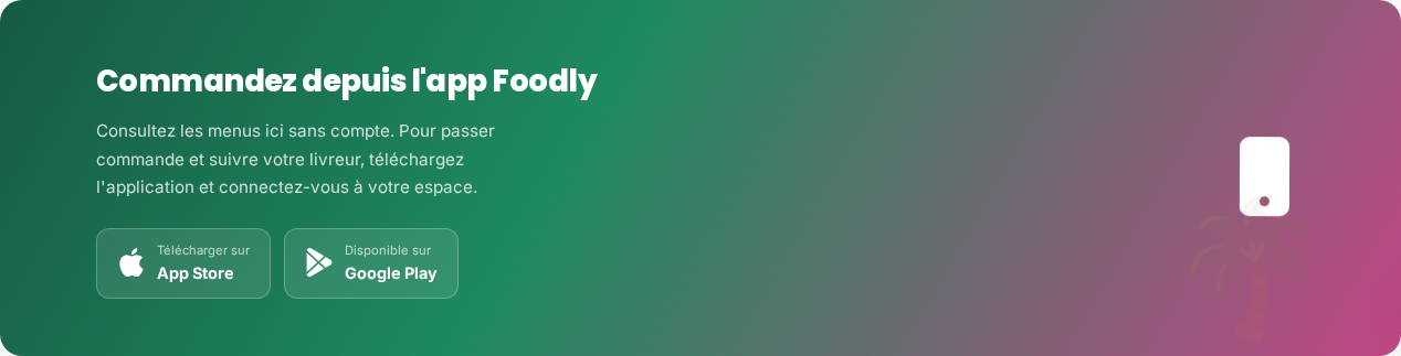 Bandeau de téléchargement de l'application Foodly sur l'App Store et Google Play
