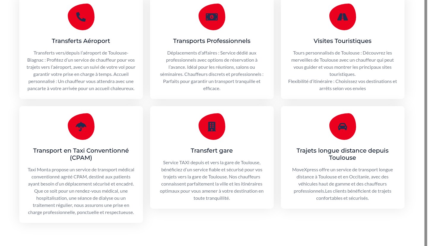 Section services et contact du site MoveXpress