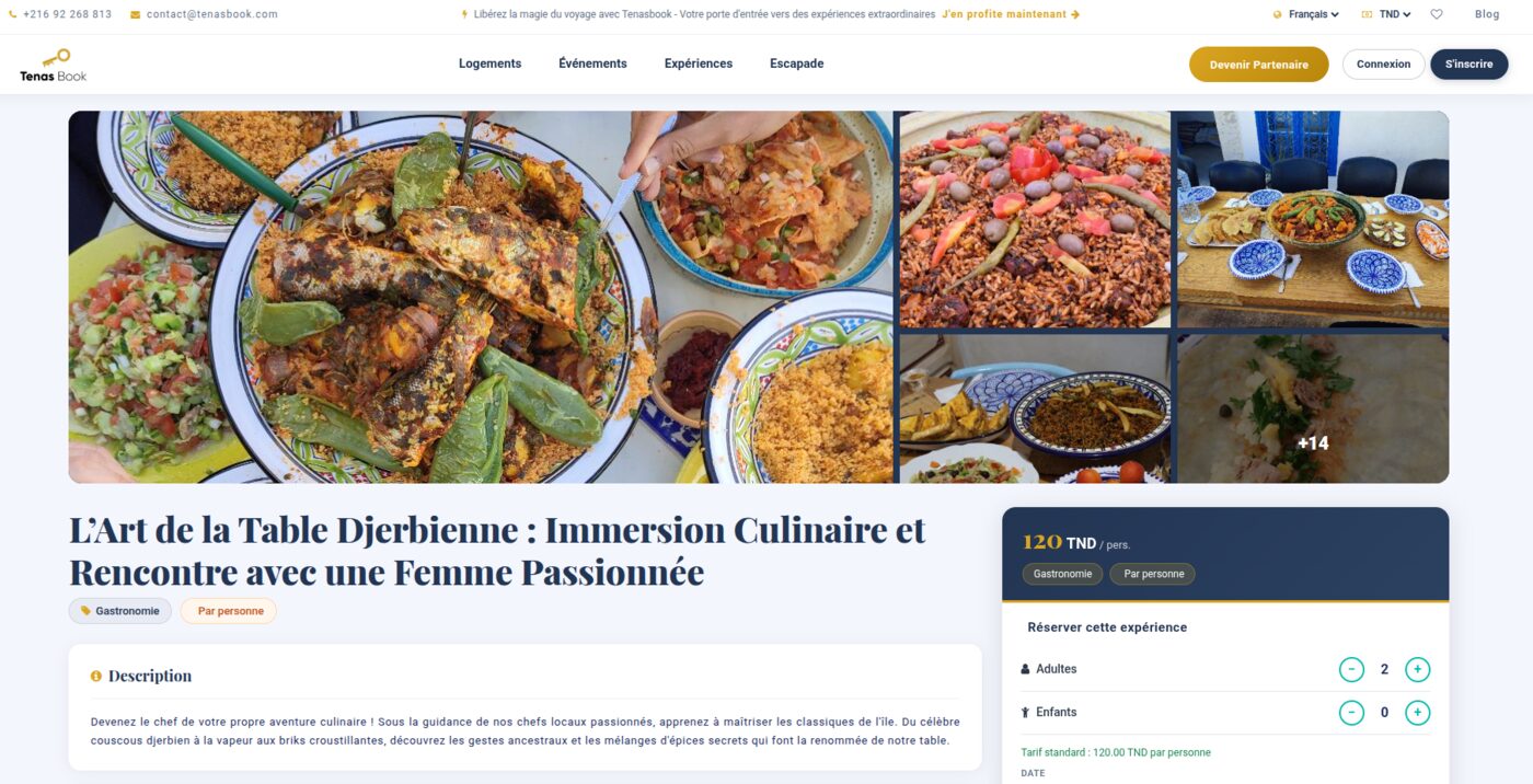 Fiche détaillée de l'expérience culinaire L'Art de la Table Djerbienne sur Tenasbook